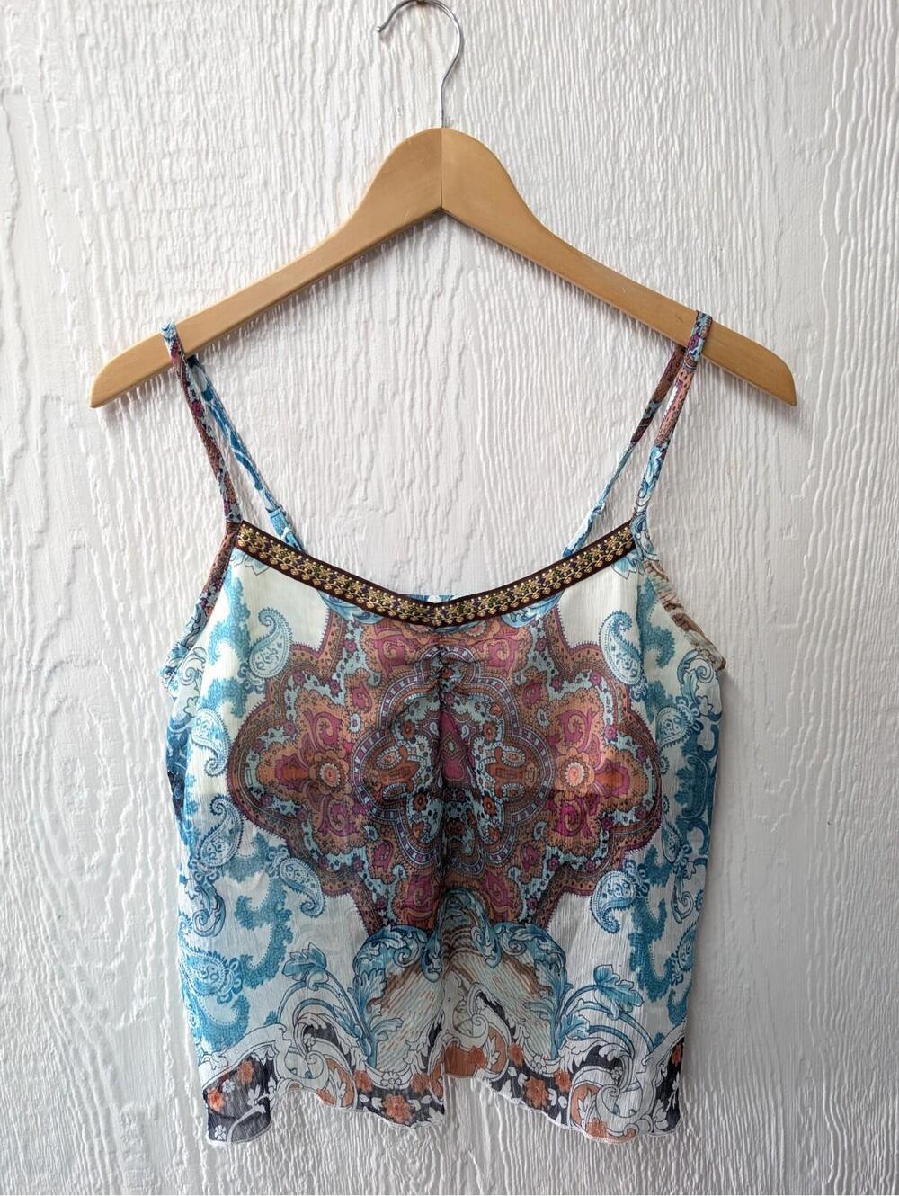 Vtg Y2K Wet Seal Sheer Cami Tank Top Shirt Fairy Boho Whimsy Ethereal Size Small